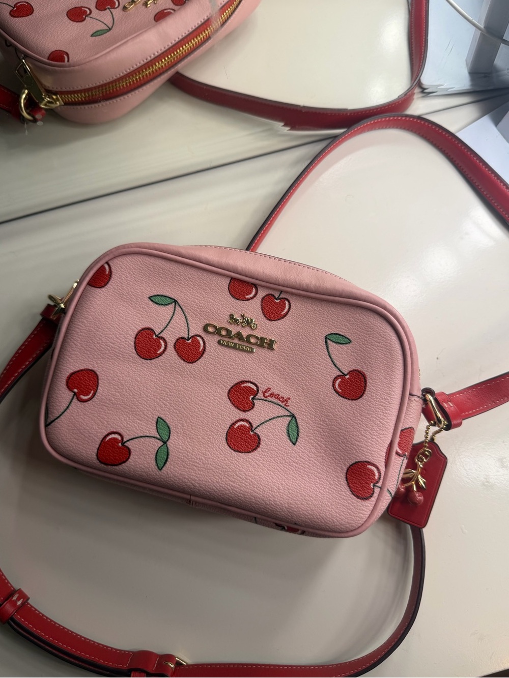 Coach Mini Jamie Camera Bag With Heart Cherry Print